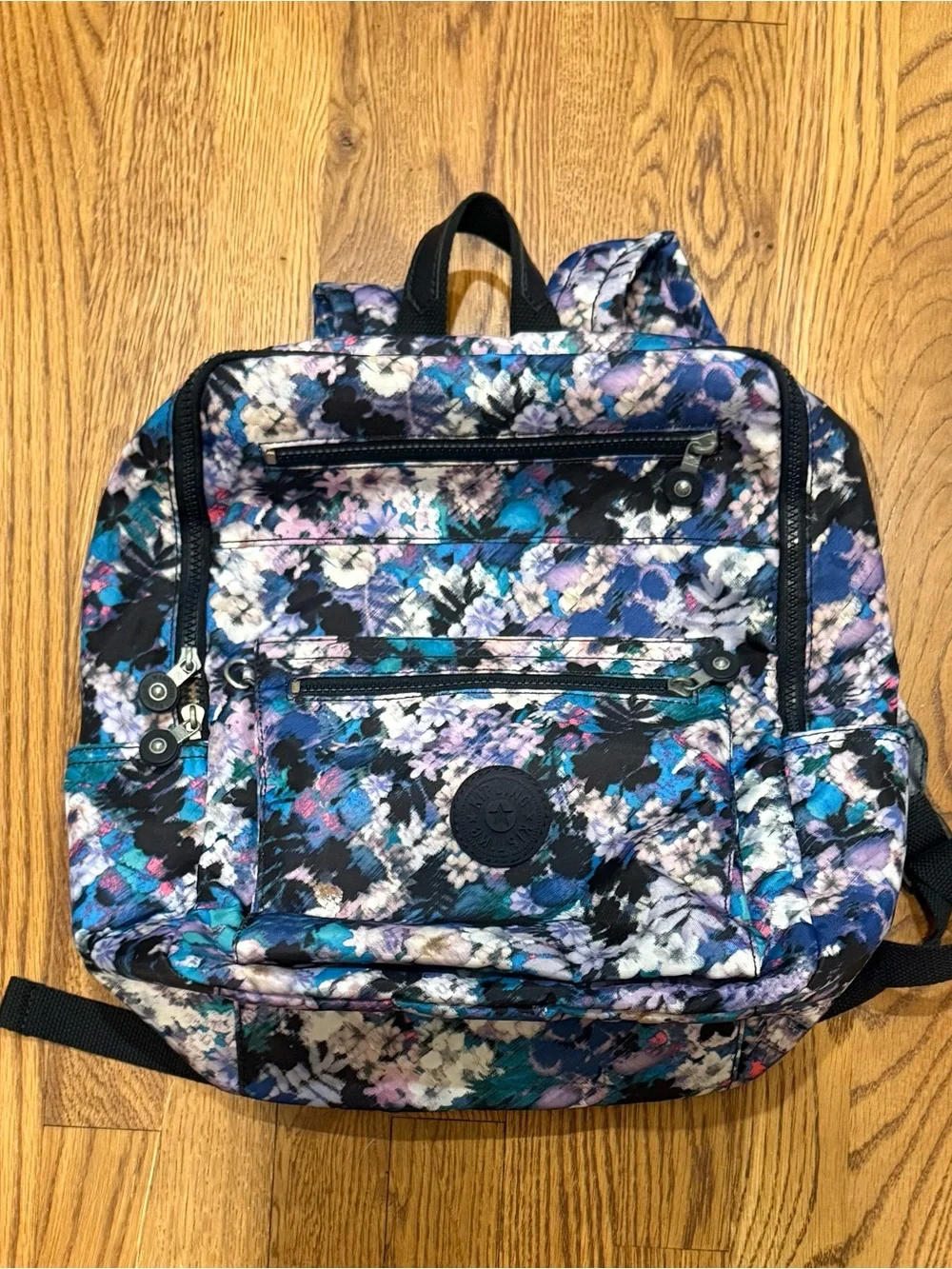 Kipling Floral Backpack in Black, Blue & Purple